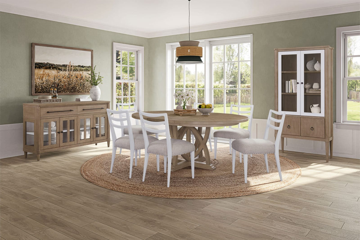 Round Expandable Dining Table Set - 4 Chairs, Sand Finish