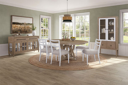 Round Expandable Dining Table Set - 4 Chairs, Sand Finish
