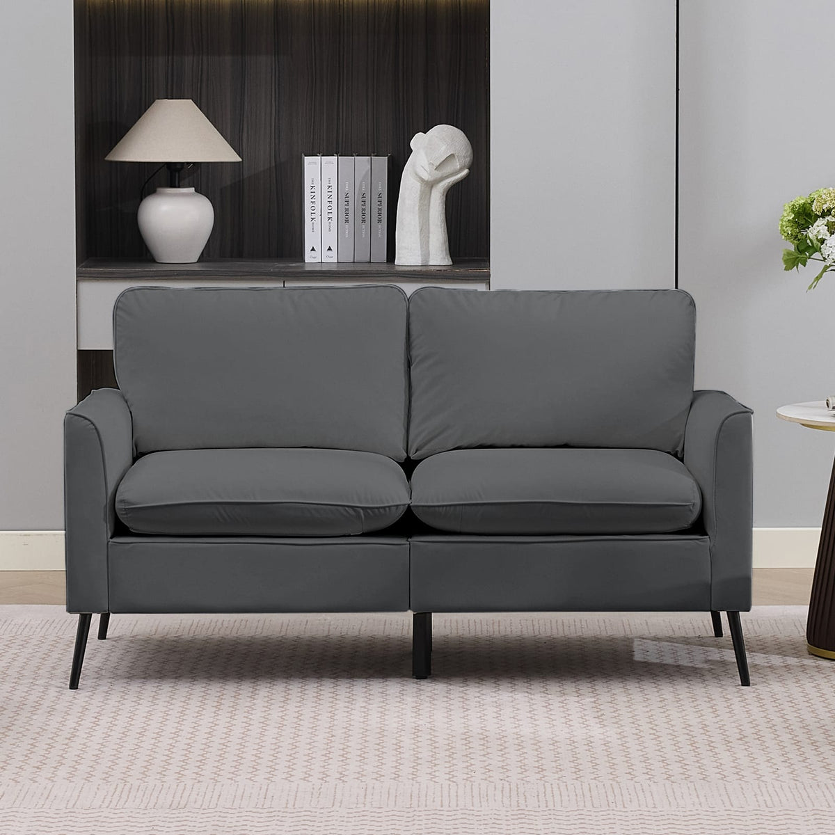 Light Gray Faux Leather Sectional Sofa - 4 Seat Bedroom