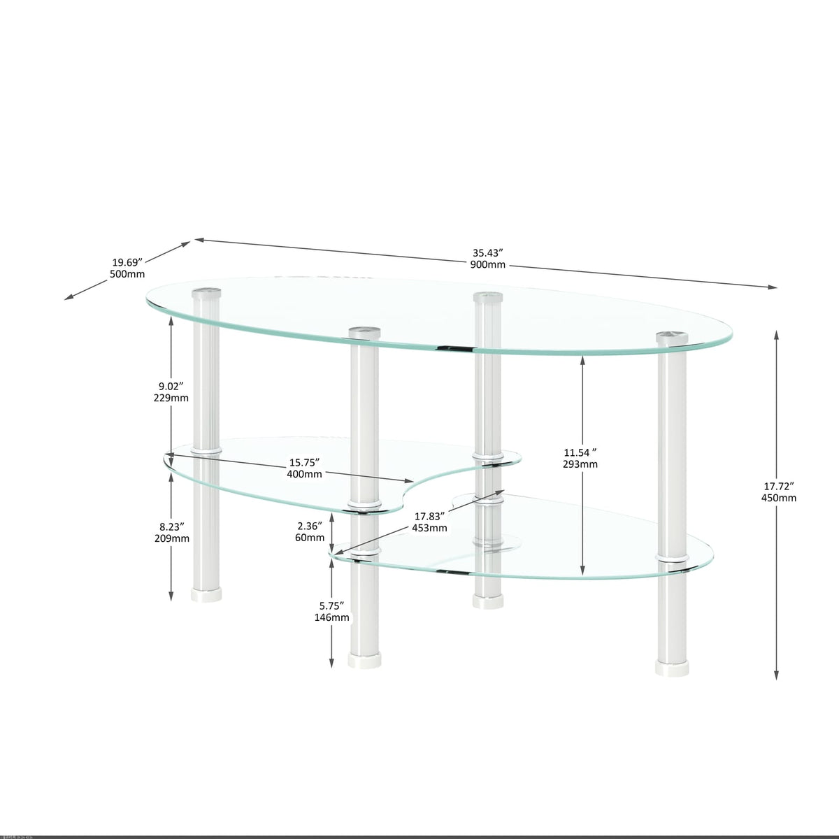 Transparent Oval Glass Coffee Table - Modern Design for Living Room