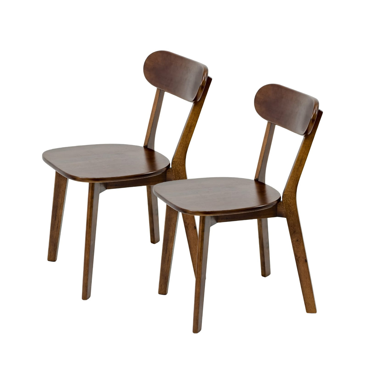 Mid-Century Modern Dining Chairs Set of 2 - Walnut Wood, Curved Backrest