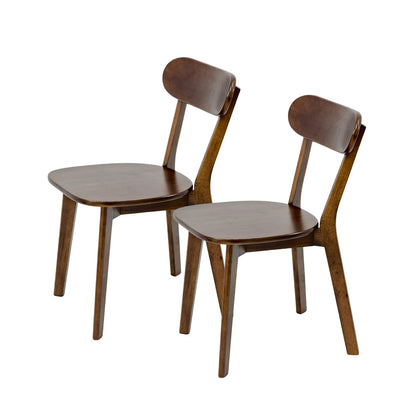 Mid-Century Modern Dining Chairs Set of 2 - Walnut Wood, Curved Backrest