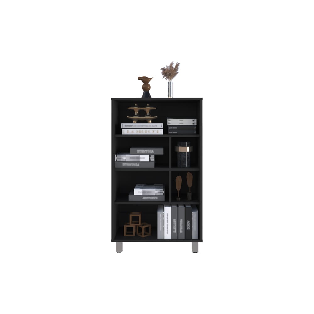Midway Bookcase - Black Engineered Wood, 54" Wide Storage Shelf