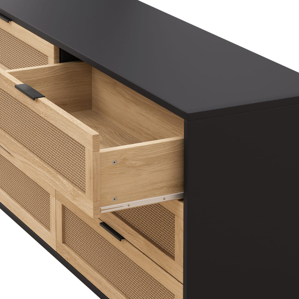 Black 6-Drawer Rattan Storage Cabinet - Bedroom Furniture