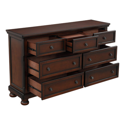 7 Drawer Brown Wood Dresser - Classic Bedroom Furniture