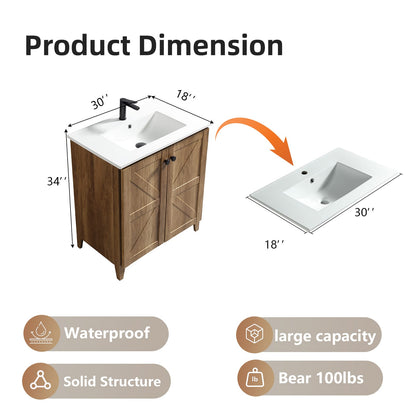 30 Inch Golden Oak Foldable Bathroom Vanity Cabinet
