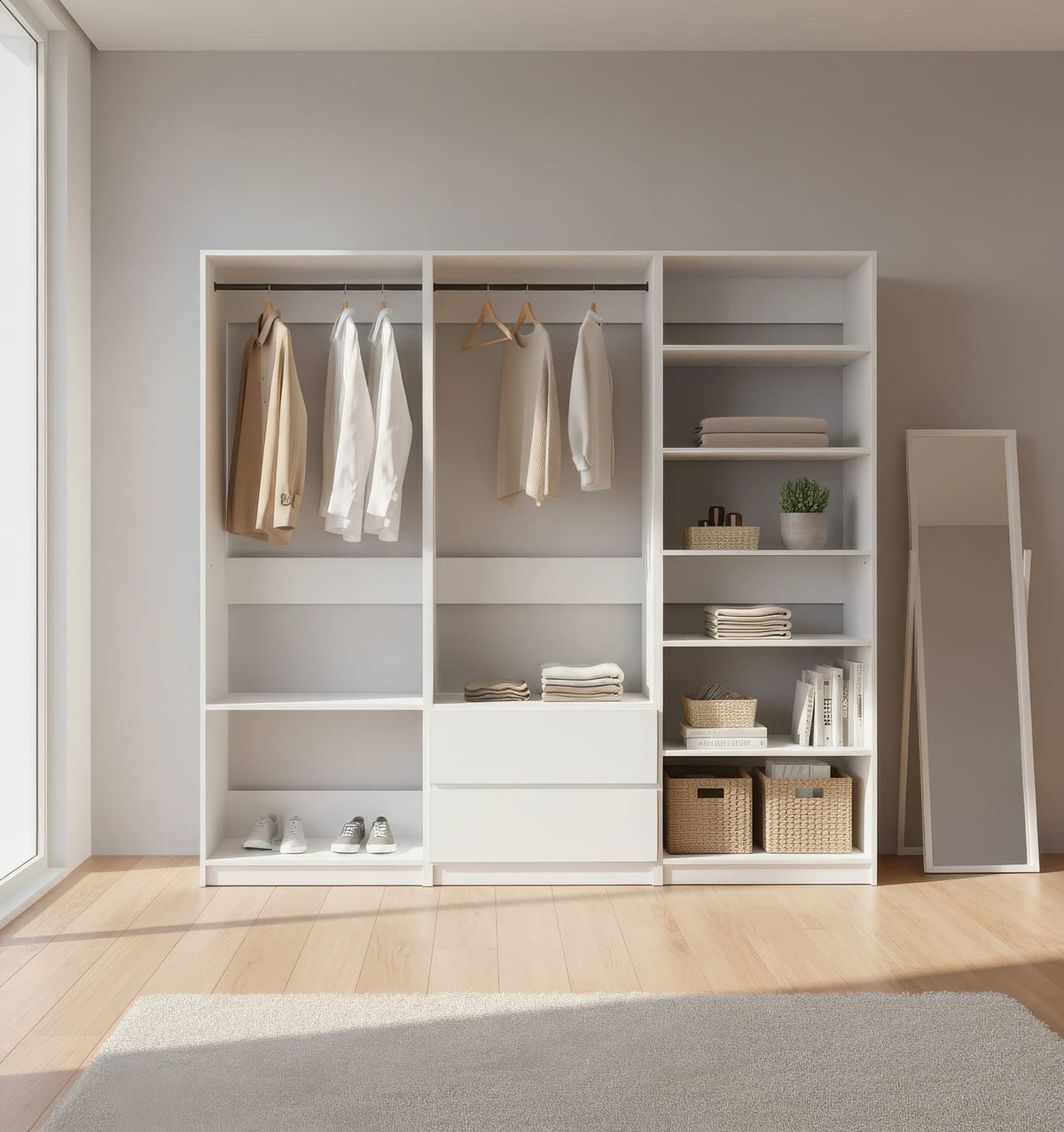 White Wood Walk-In Closet System - 5 Modular Units