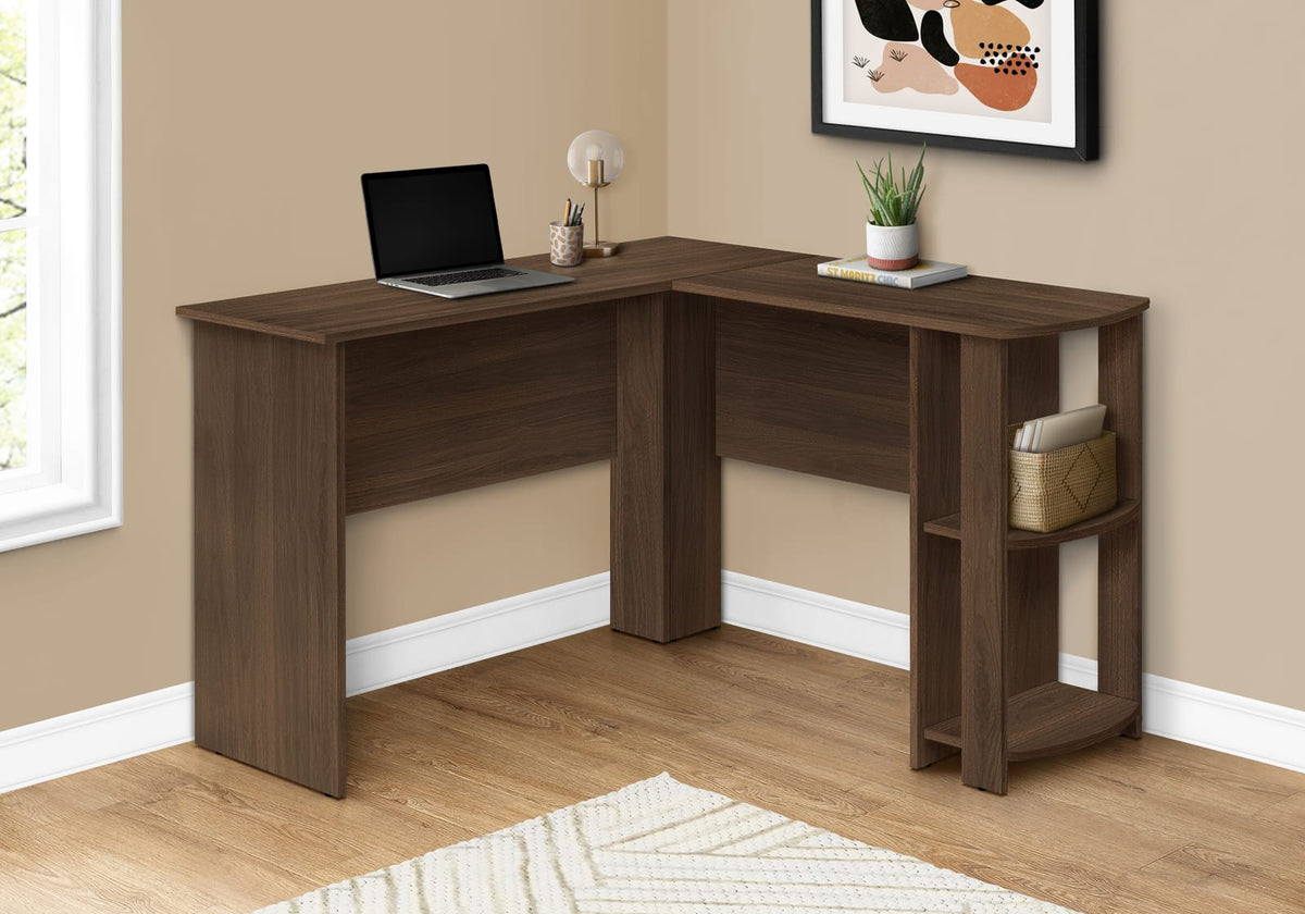 L-Shaped Corner Desk with Storage - Walnut Finish