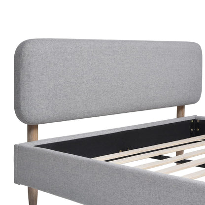 Queen Gray Upholstered Platform Bed - Wood Frame