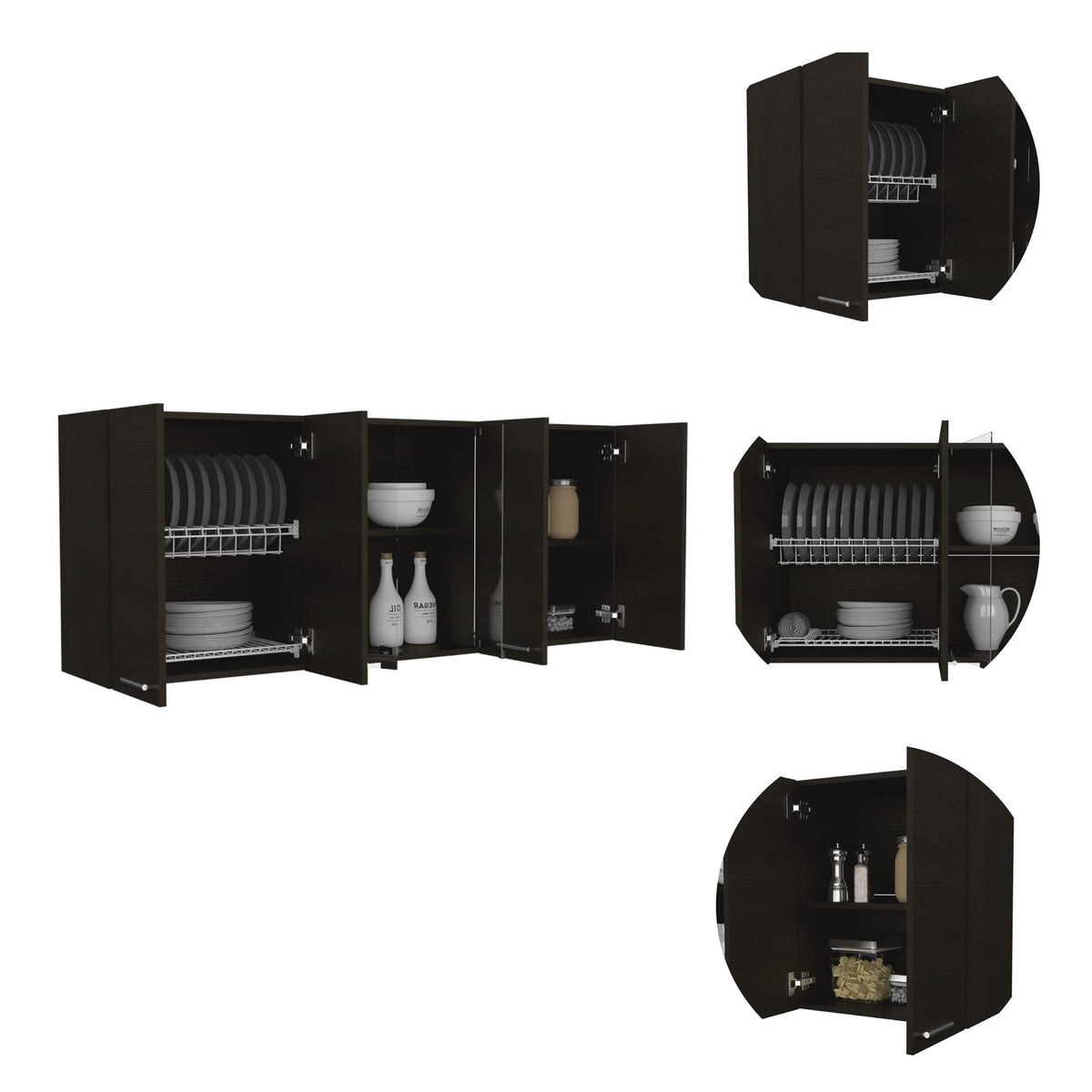 Black Particle Board Wall Cabinet with Glass for Bedroom Storage for Living Room