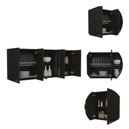 Black Particle Board Wall Cabinet with Glass for Bedroom Storage for Living Room