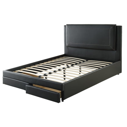 Queen Size Black Wood Bed Frame with Drawers
