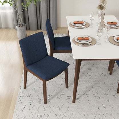 Dark Blue Brown Mid-Century Dining Chairs - Set of 2 for Dining Room