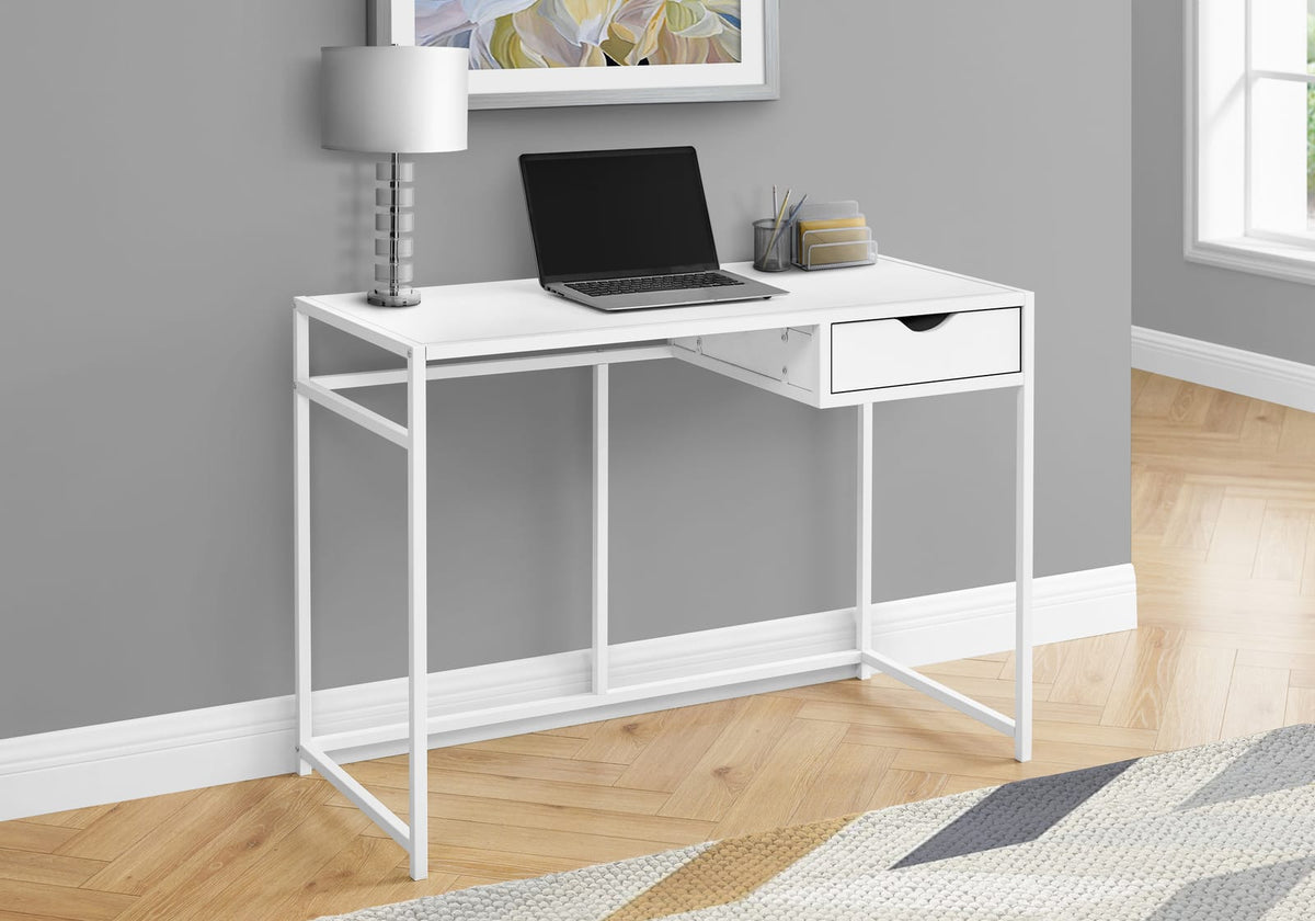White Computer Desk with Storage Drawer - 42" L for Home Office