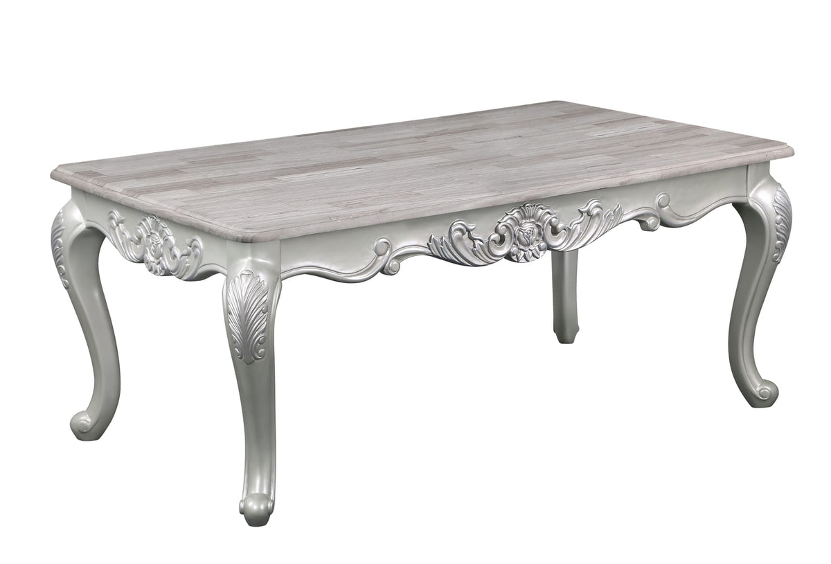 Silver Wood Coffee Table - Traditional Parsons Style for Living Room
