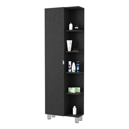 Black Bathroom Cabinet - 5 Shelves, Freestanding Storage