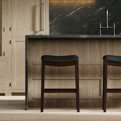 Black PU Leather Barstool with Hardwood Frame, 31 inch height for Bedroom