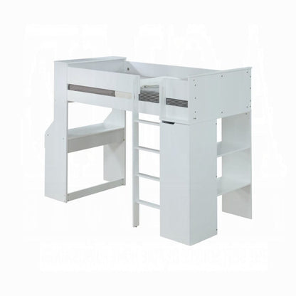 White Twin Loft Bed with Desk & Wardrobe - Space Saving Design