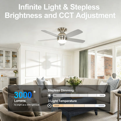 52 Inch Plywood Ceiling Fan with Light - Nickel Finish