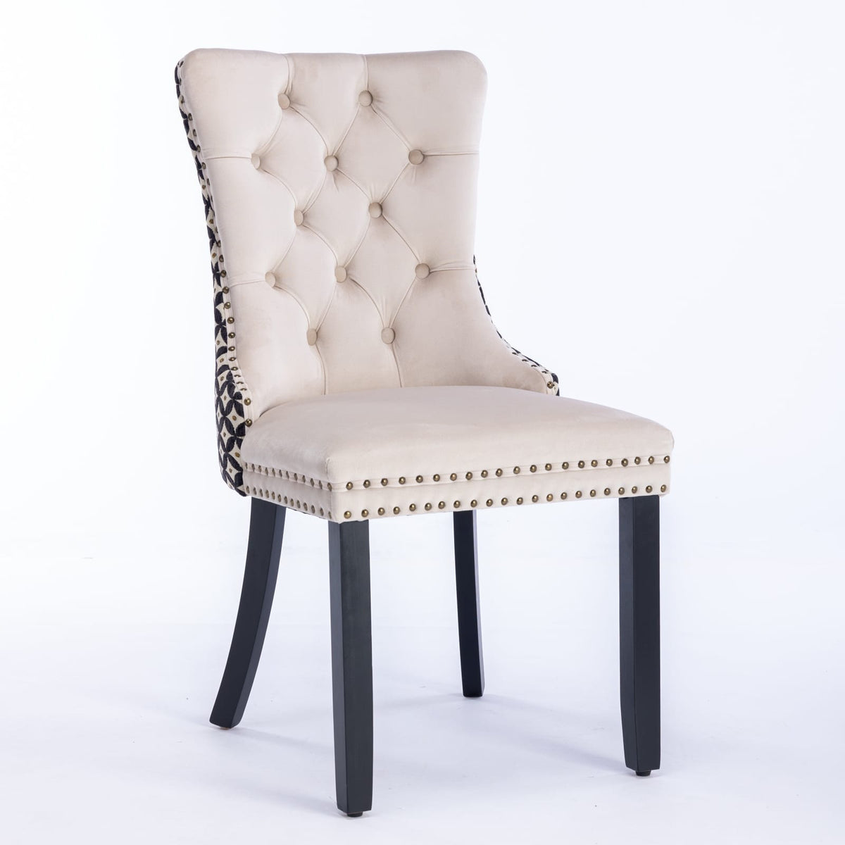 Beige Velvet Dining Chairs Set of 2 with Solid Wood Frame