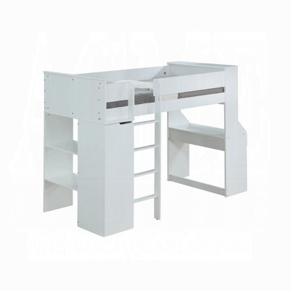 White Twin Loft Bed with Desk & Wardrobe - Space Saving Design