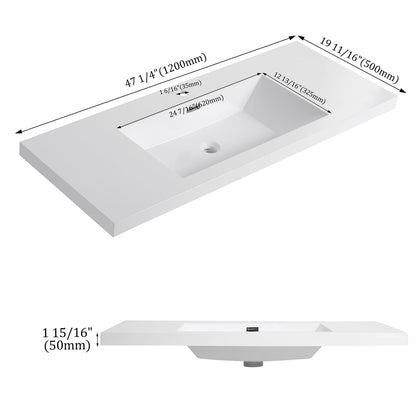 48" Gloss White Resin Bathroom Sink - Durable & Modern