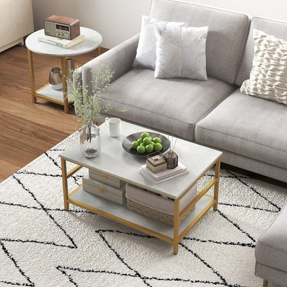 HOMCOM Coffee Tables Set of 2 - White MDF Storage Table