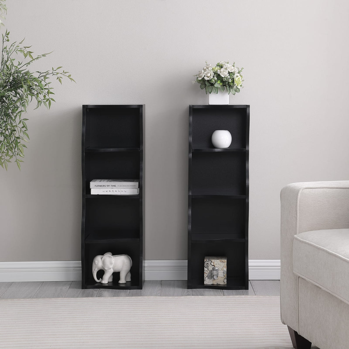Black MDF Adjustable Shelf for Bedroom Storage and Display for Living Room