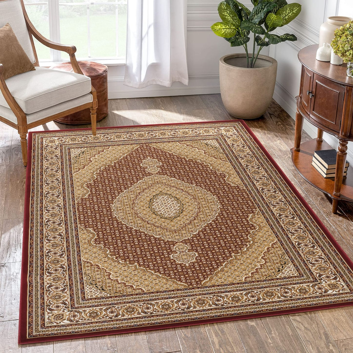 Red Herati Medallion Area Rug - 8'7" x 6'3"
