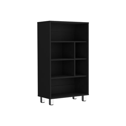 Black 6-Shelf Bookcase - Compact Storage for Living Room
