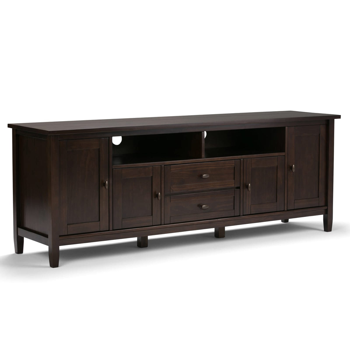 72" Dark Brown Wood TV Stand with Storage for Living Room