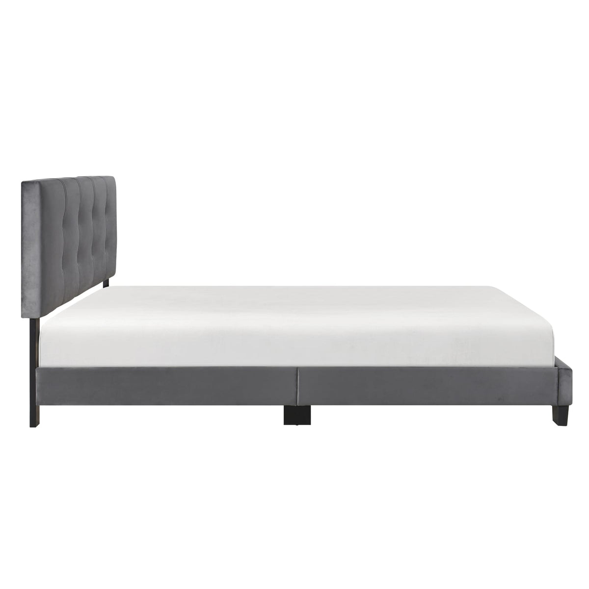 Queen Platform Bed Dark Gray Velvet - Adjustable Height Headboard