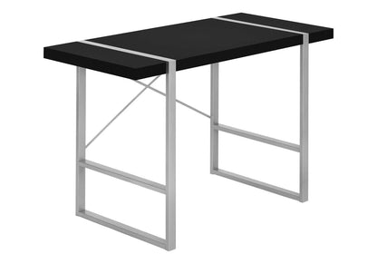 Industrial Computer Desk with Metal Legs, Black Particle Board Work Surface