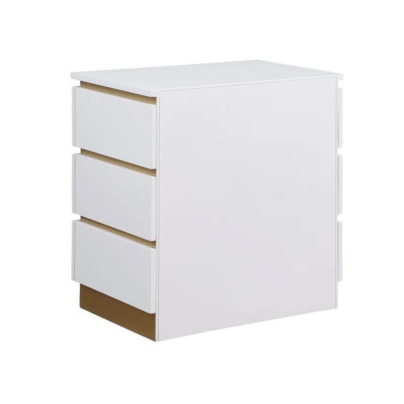 Gold & White Rectangular End Table - 3 Drawers for Living Room