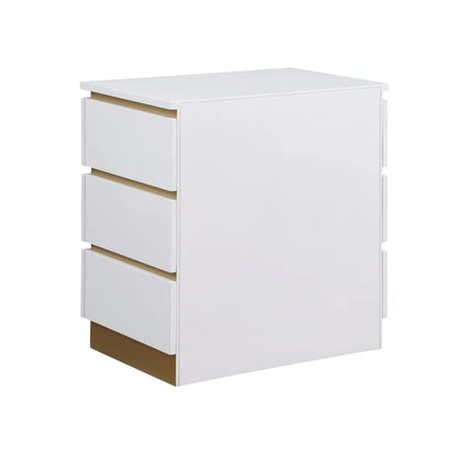 Gold & White Rectangular End Table - 3 Drawers for Living Room