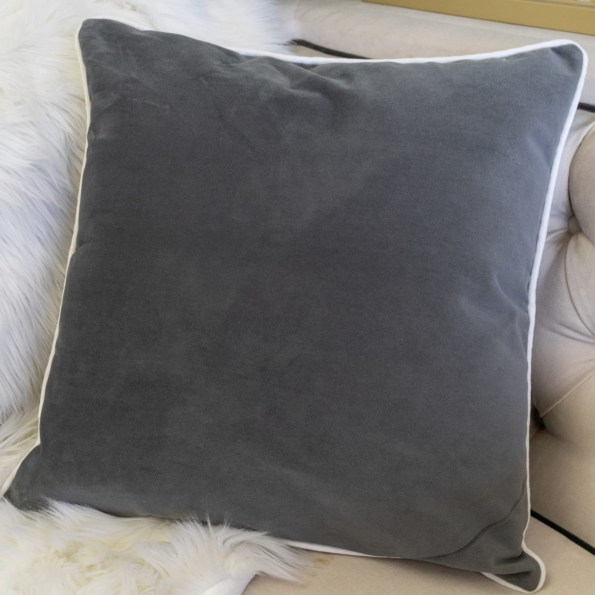 Gray Polyester Throw Pillow with Snowflake Embroidery 20x20 Inch