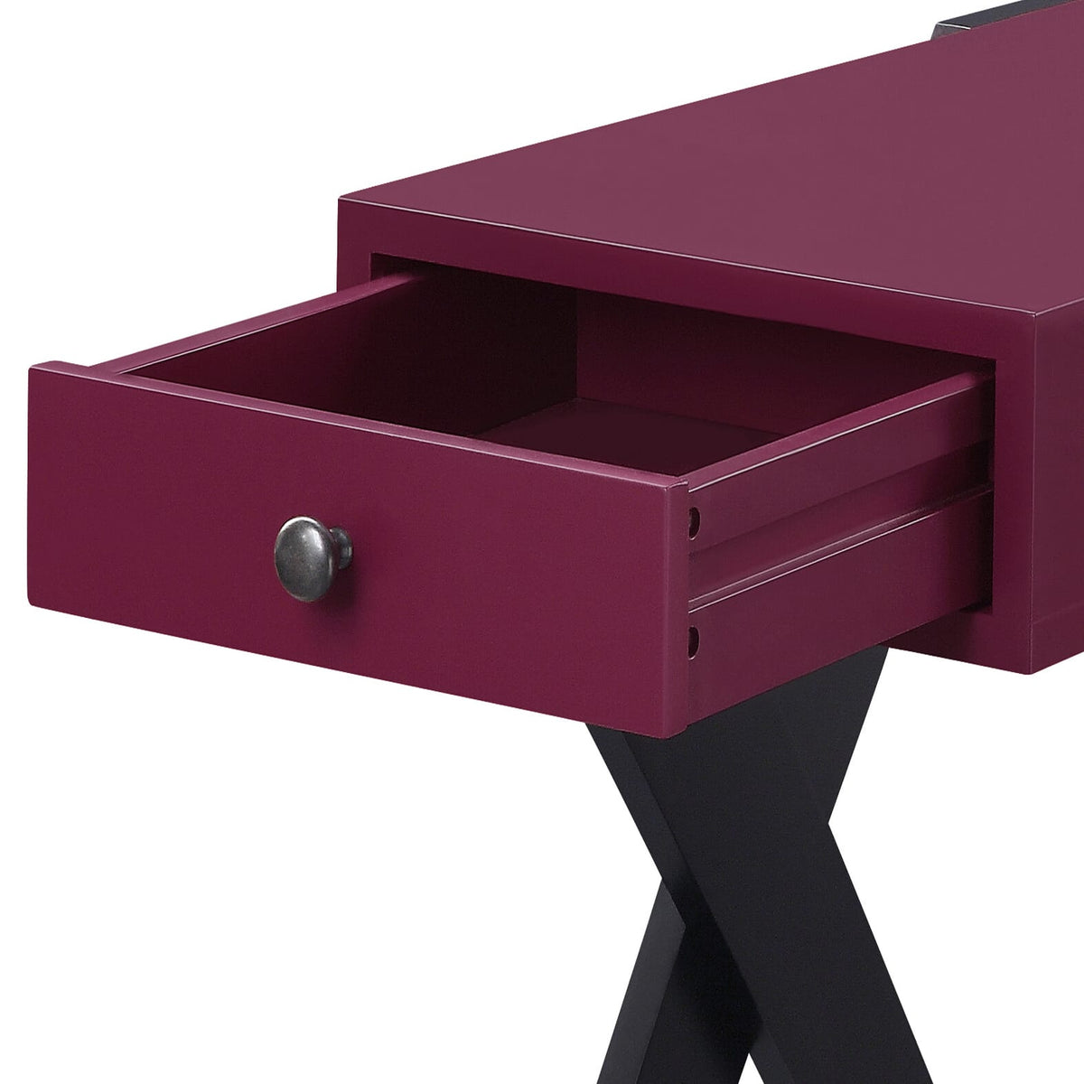 Burgundy Pine Side Table with Drawers for Living Room Storage