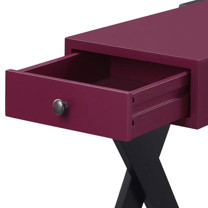 Burgundy Pine Side Table with Drawers for Living Room Storage