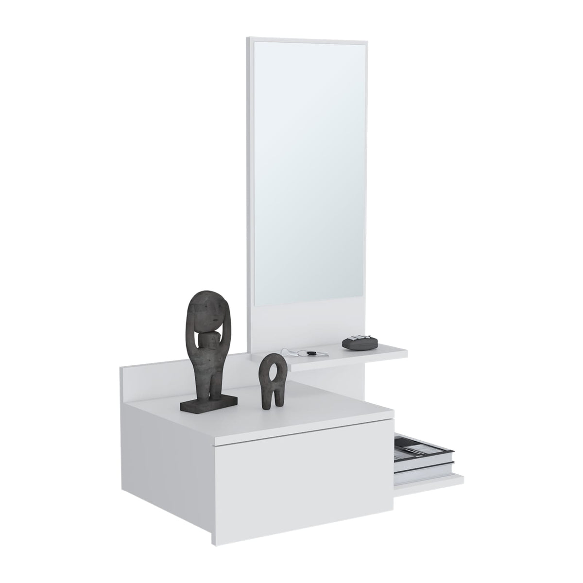 White Hallway Cabinet with Mirror - 36.2" Storage for Living Room