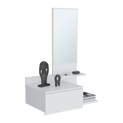 White Hallway Cabinet with Mirror - 36.2" Storage for Living Room
