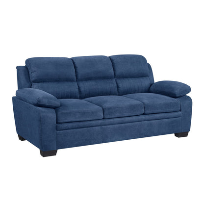 Blue Solid Wood 5 Seat Sofa with Pillow Top Arms for Living Room