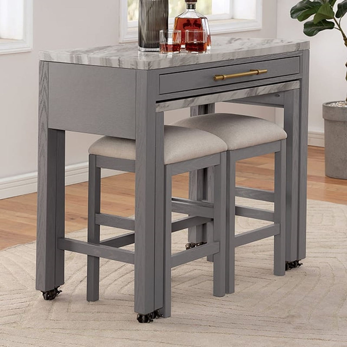Gray Rectangular Dining Table with 2 Chairs