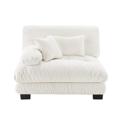 White Chenille Sofa - 1 Seat Armless for Living Room