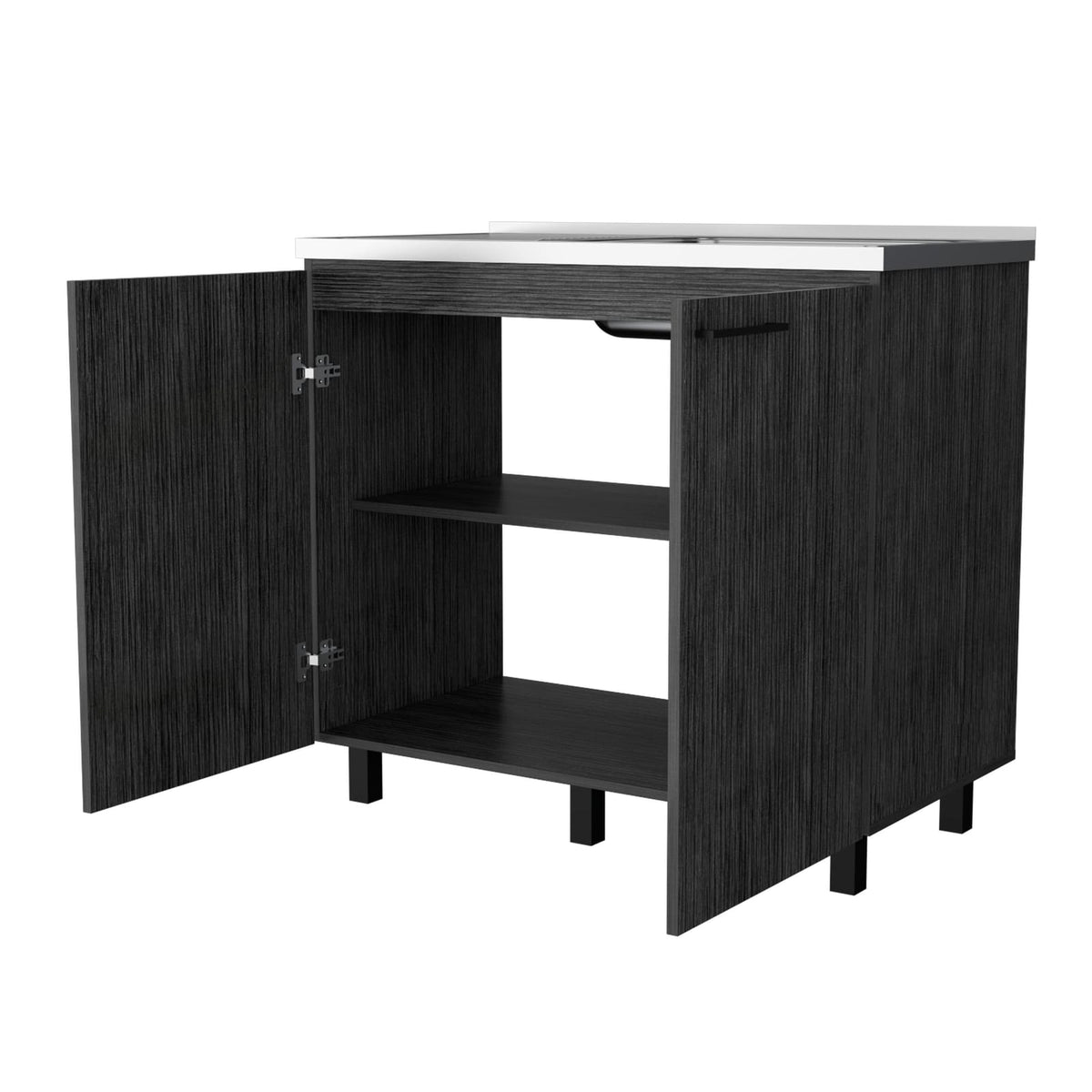 Gray Wood Utility Sink Cabinet with 2 Bowls