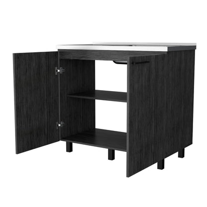 Gray Wood Utility Sink Cabinet with 2 Bowls