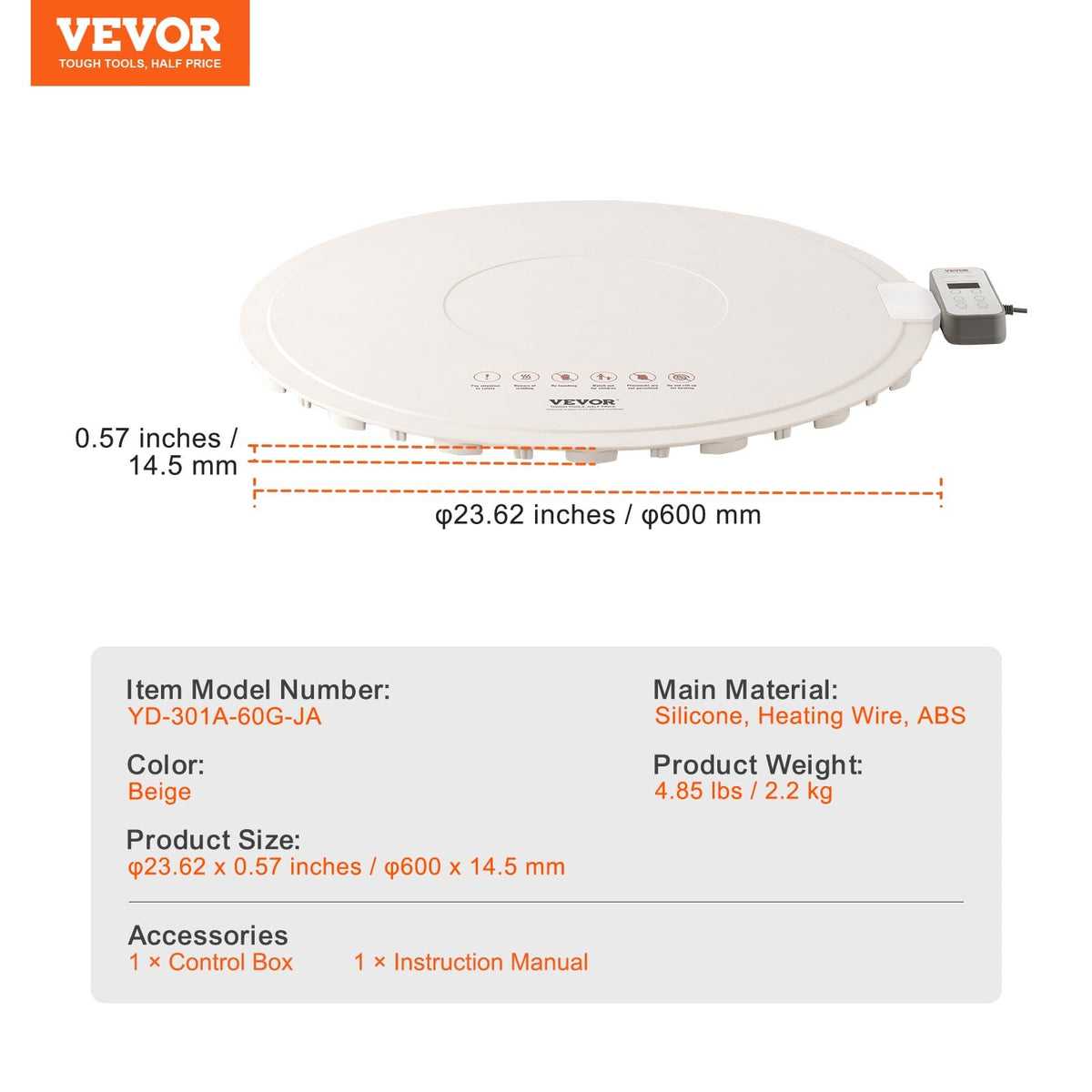 Beige Electric Warming Tray for Kitchen Food Storage and Buffet