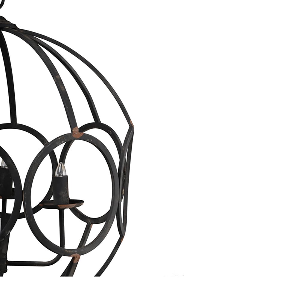 4-Light Metal Chandelier - Black Iron, Adjustable Chain