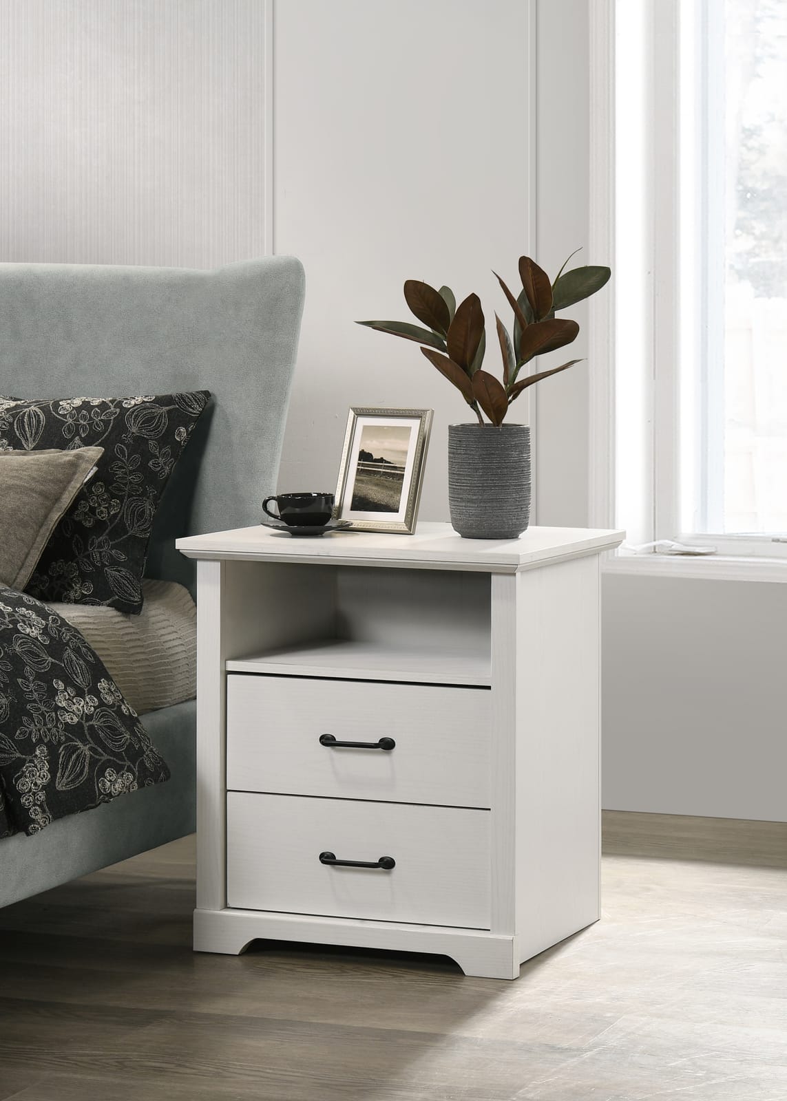Elettra White 2-Drawer Nightstand - USB Charging Ports
