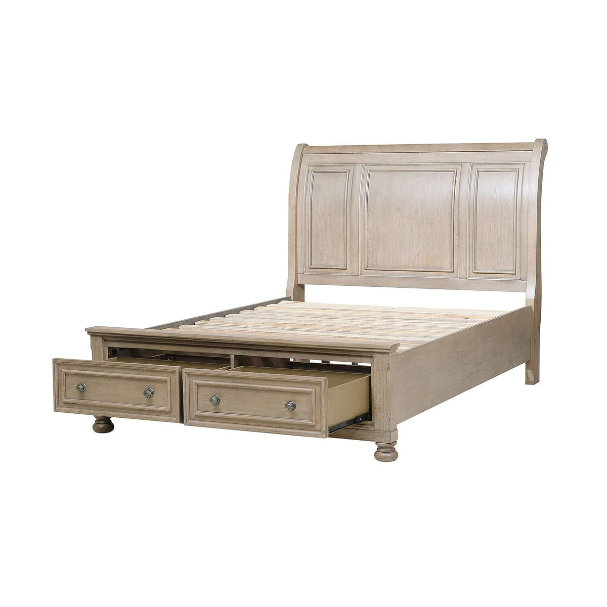 Queen Wood Bed with Storage Drawers Gray Finish Traditional Style for Bedroom