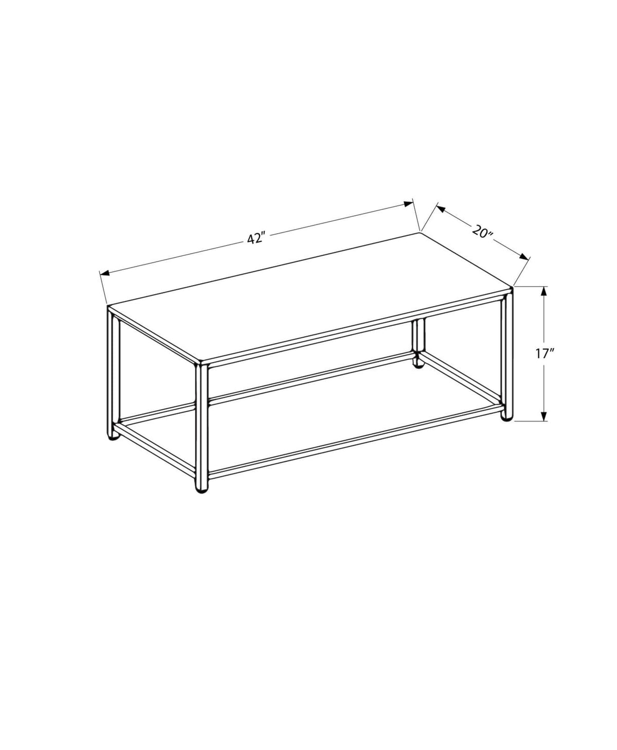 42 Inch Brown Metal Coffee Table - Rectangular Accent Table